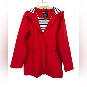 Wantdo Red Hooded Raincoat Striped Lining Big Girls Size 14-16